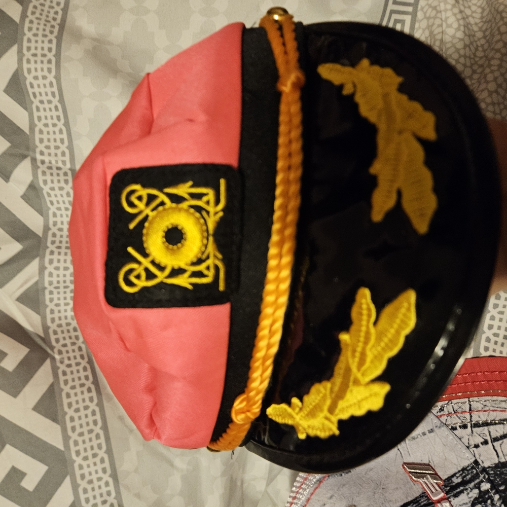 Pink and Black Cap with Gold Embroidery